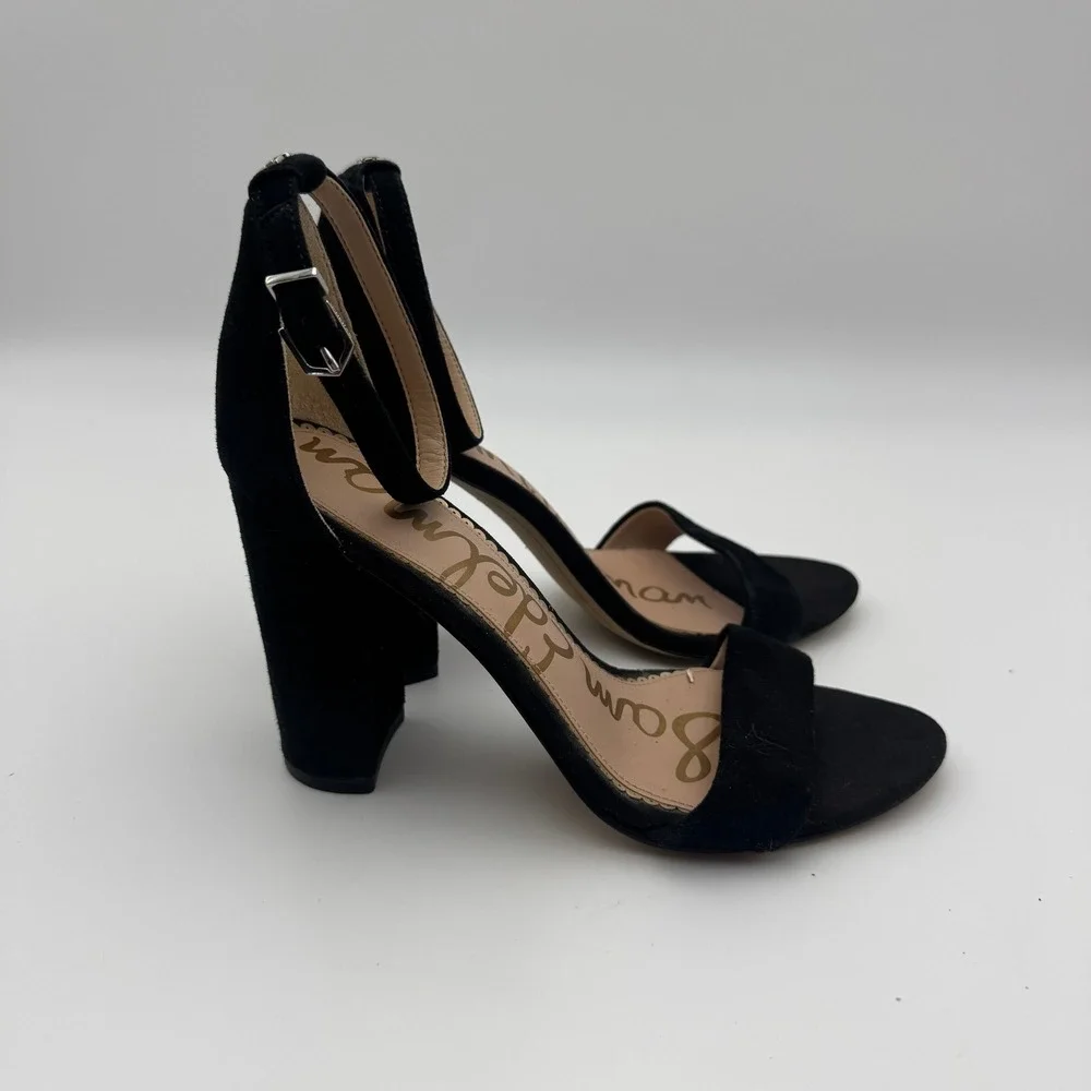 Sam Edelman Yaro Black Suede Block Heel Sandals Womens Size 8M Open Toe Strappy